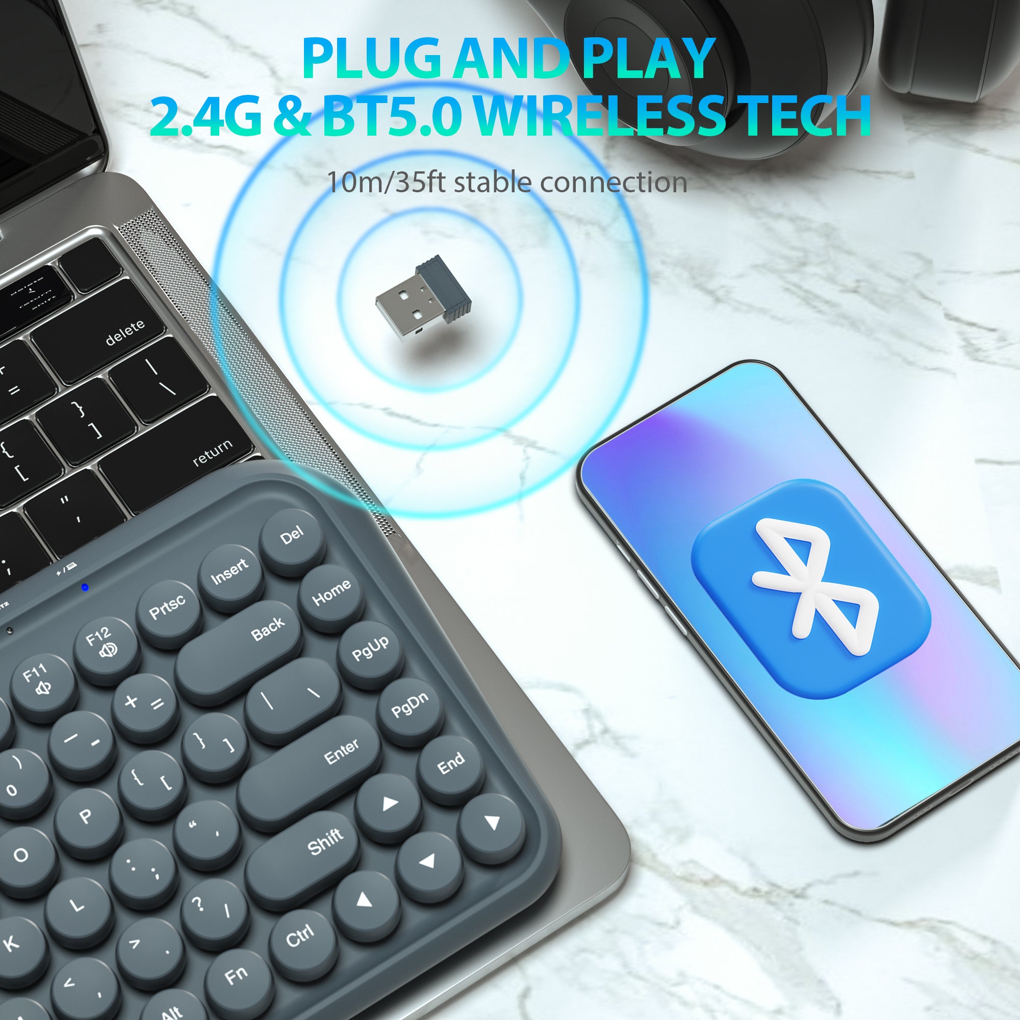 898 Retro Essential Wireless Bluetooth Keyboard