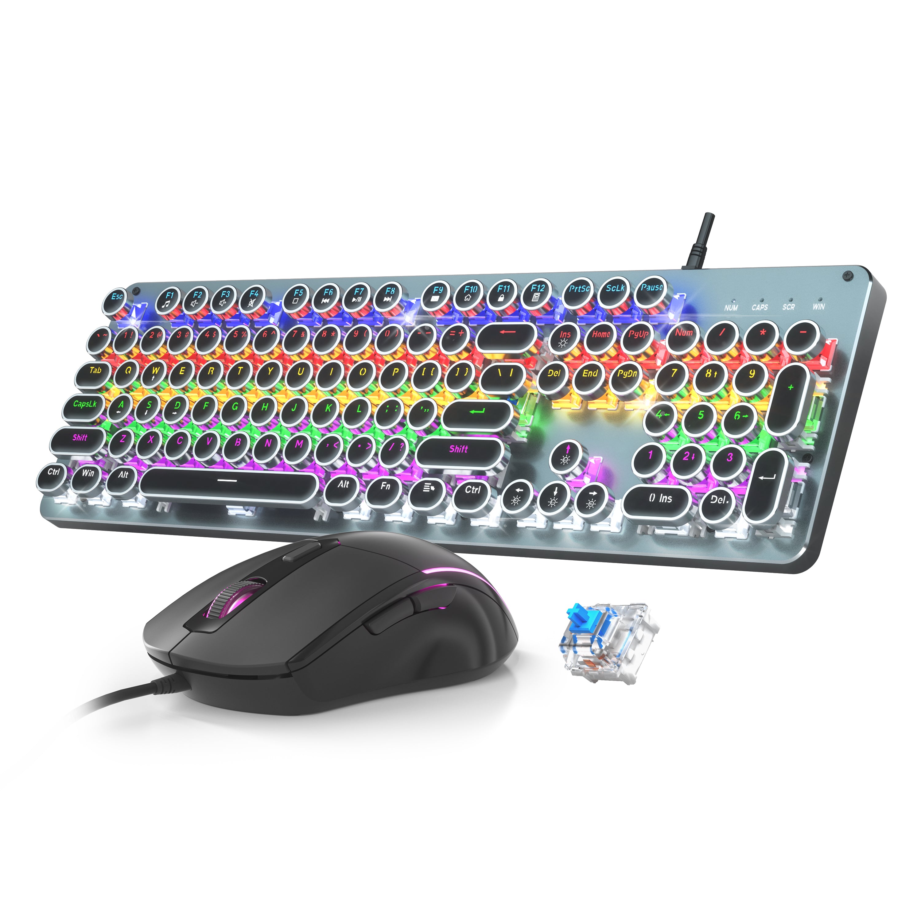 820 Typewriter Mechanical Gaming Keyboard with Mouse, Metal Panel