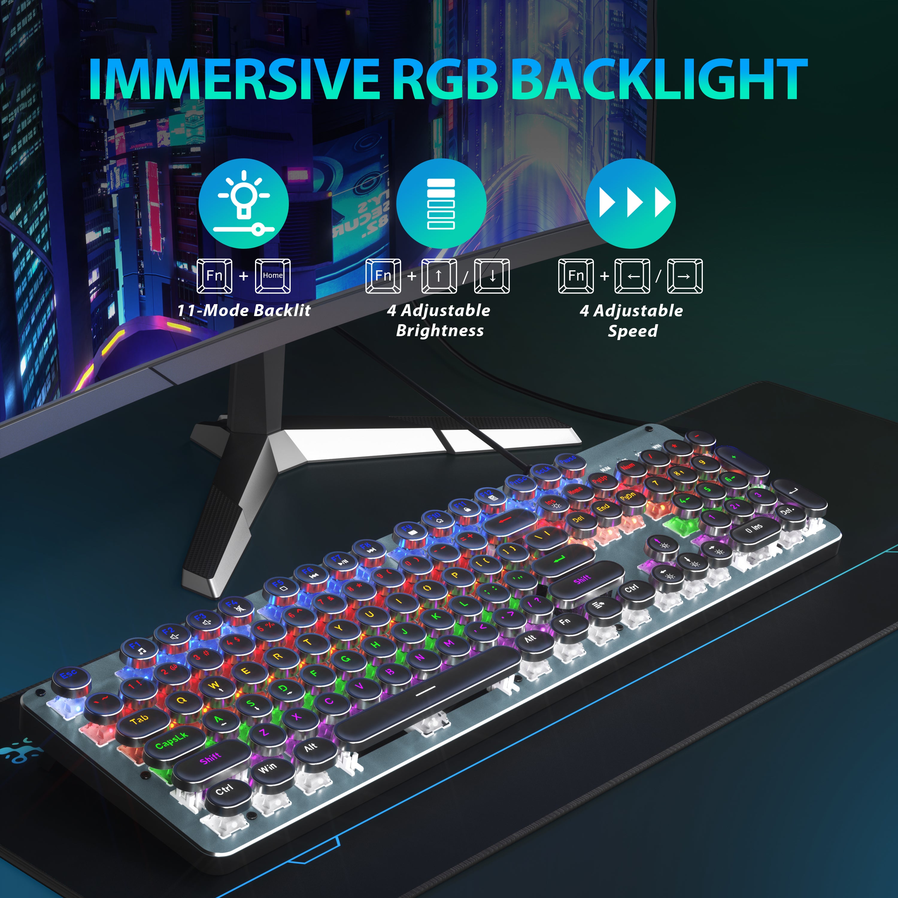 820 Typewriter Mechanical Gaming Keyboard with Mouse, Metal Panel