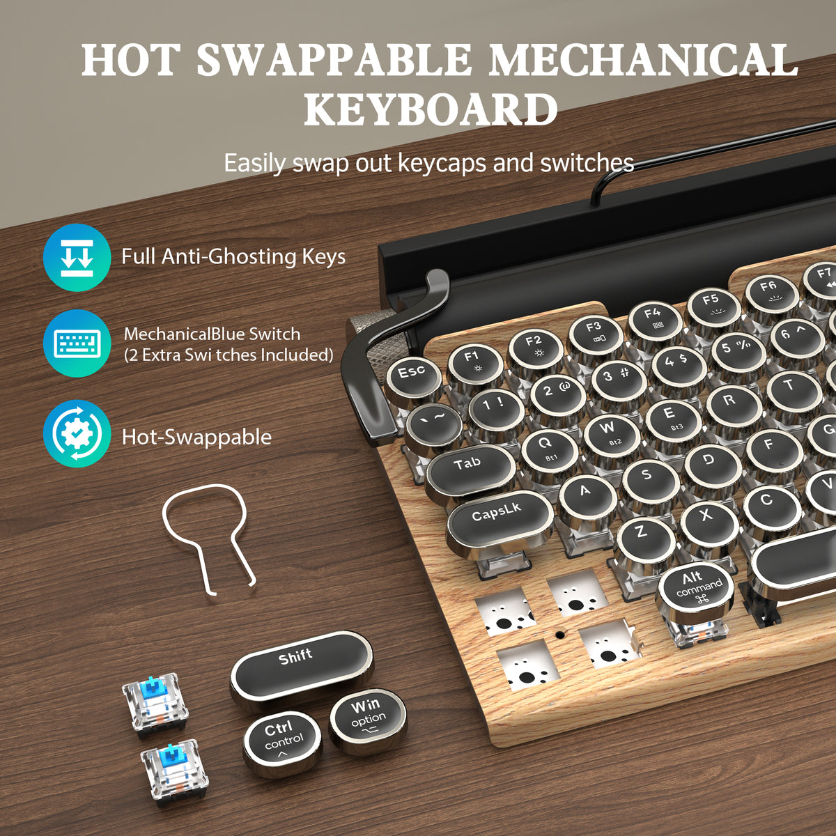 981 Retro Express Wireless, Mechanical Gaming Vintage Typewriter Keybo ...