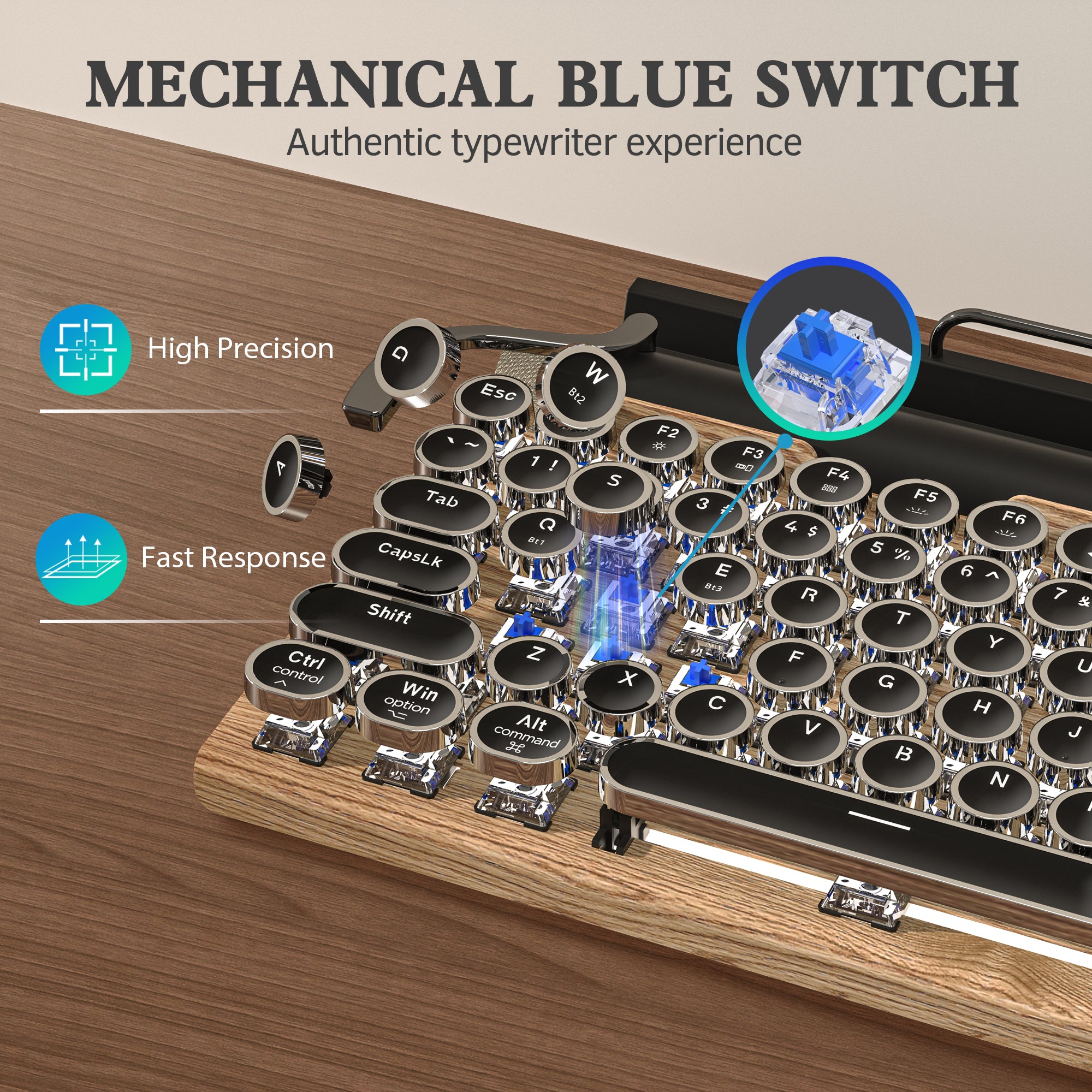 Mechanical Retro Typewriter Keyboard blue hot switches